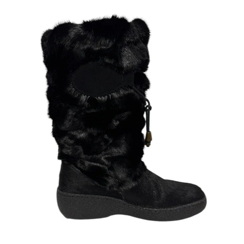 Oscar Apres Ski Fur Lined Winter Holiday Chic Tall Snow Cozy Boots Black 36 or 6